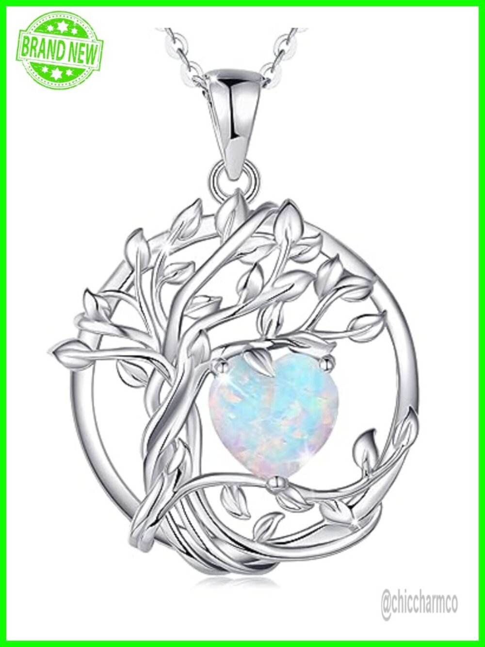 Tree of Life Birthstone Pendant Necklace Gold Plated Opal Heart Adjustable